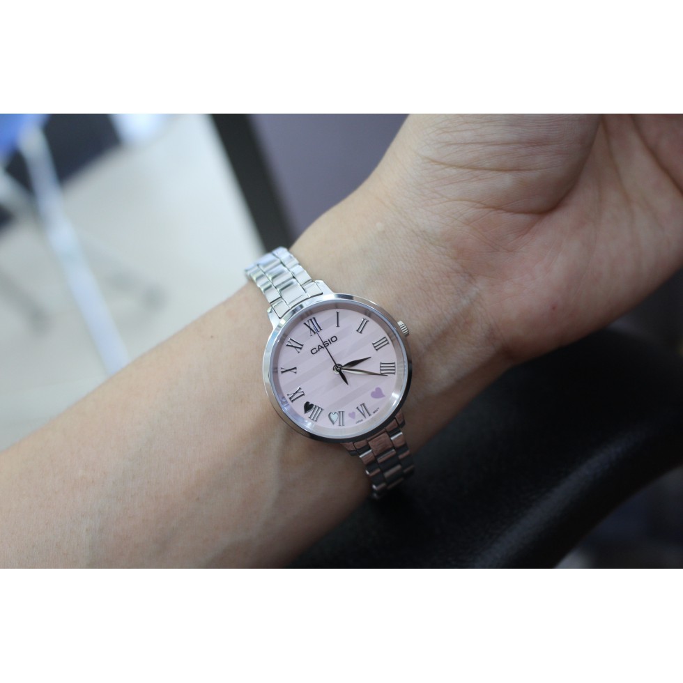 Đồng hồ nữ Casio LTP-E160D-4A Dây Kim Loại - Nền Mặt Màu Hồng- chống nước độ sâu 50m bảo hành quốc tế 12 tháng