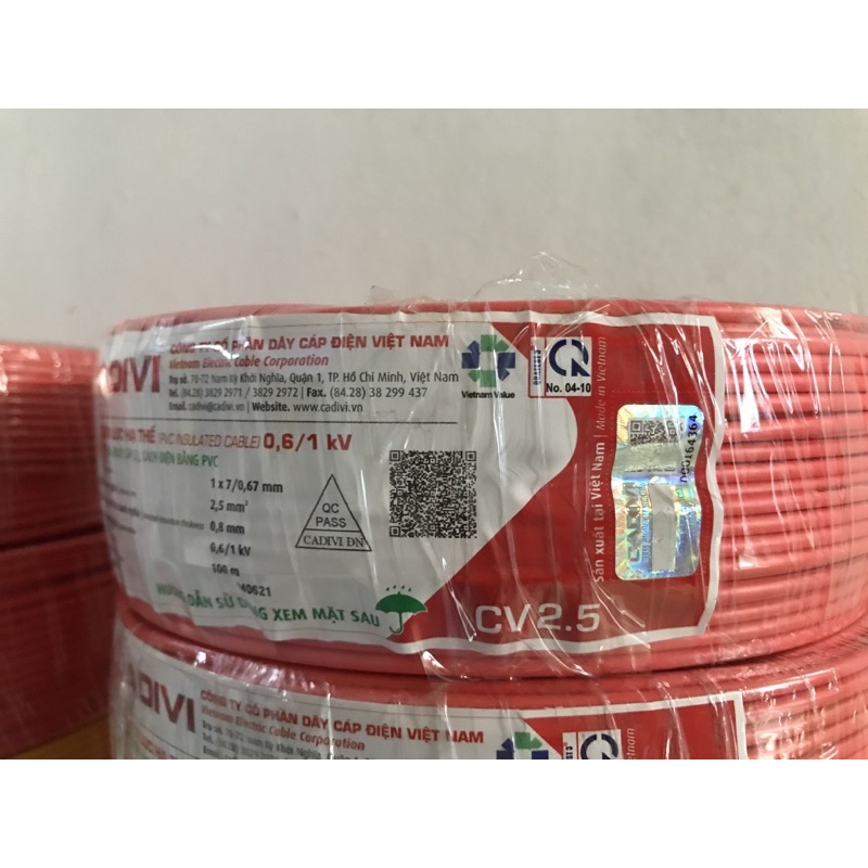 Dây điện Cadivi đơn Cv các Size từ 1.5 2.5 4.0 6.0 8.0