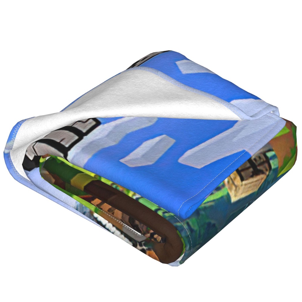 Chăn ngủ vải cotton flannel in họa tiết Minecraft Prestonplayz màu xanh lá