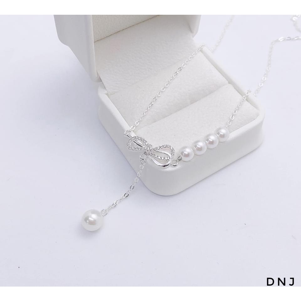 Dây chuyền nơ tua trai đính đá đẹp chuẩn bạc ta - Kho sỉ bạc Nhất Linh