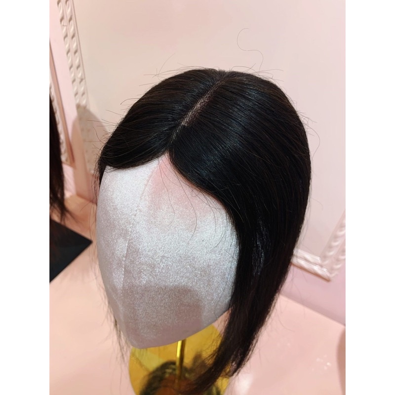 Che hói che đỉnh tóc thật 100% có da đầu loại cao cấp màu nâu đen