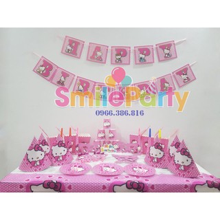 Set trang trí sinh nhật để bàn chủ đề mèo Hello Kitty (13 món)