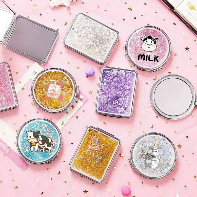 Gương mini cầm tay 2 mặt cao cấp - gương mini Hình Chữ Nhật , Tròn , Tai Thỏ , Kim Tuyến Nước bỏ túi See you shop