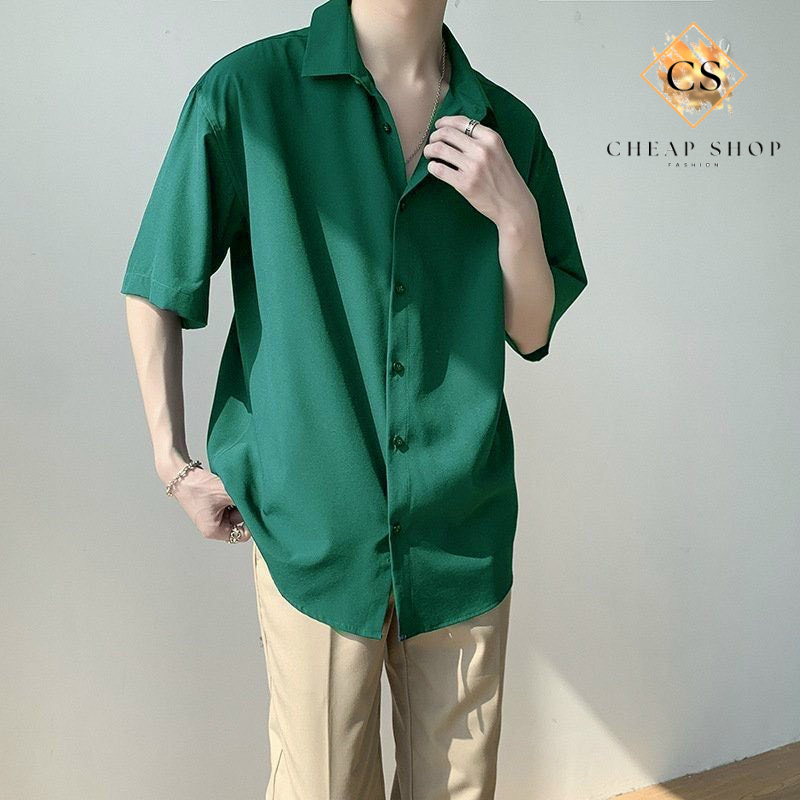 áo sơ mi tay cộc form rộng chất liệu vải lụa mềm mịn basic dễ mặc dễ phối đồ chất lượngCheapShop