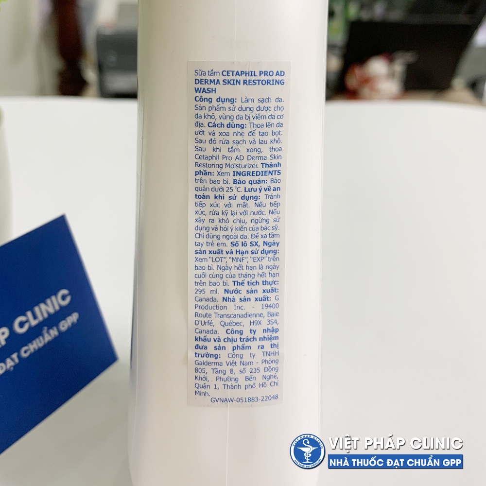 Sữa tắm Cetaphil Pro AD Derma Skin Restoring Wash cho da cơ địa, khô - 295ml