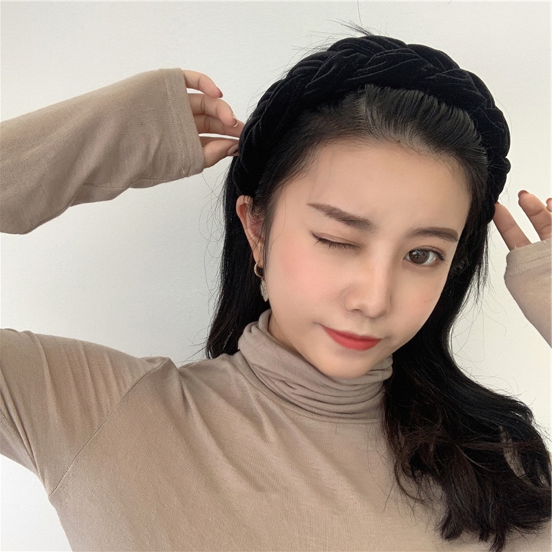 Cài Tóc Nhung Bản Rộng Màu Đỏ Đen Thời Trang Thu Đông Cho Nữ