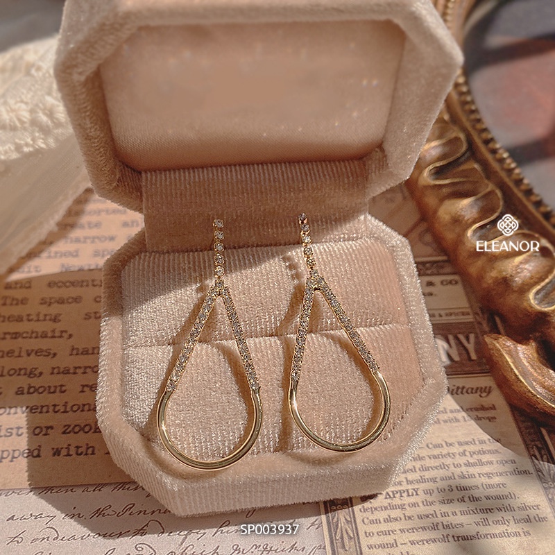 Bông tai nữ chuôi bạc 925 đính đá Eleanor Accessories hình giọt nước lớn phụ kiện trang sức 3937