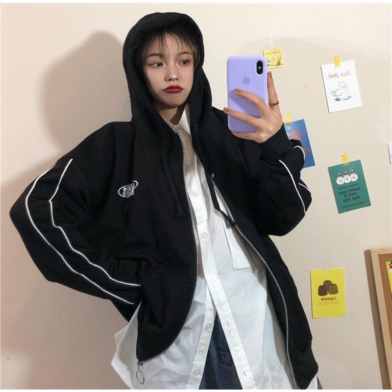 Áo khoác dù đen 2 viền trắng CROSS unisex nam nữ form rộng có nón vải 2 lớp cao cấp | Beway | BigBuy360 - bigbuy360.vn