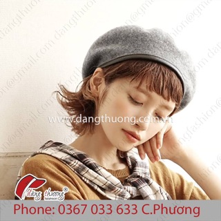 Mũ nồi beret nỉ dạ viền da pu