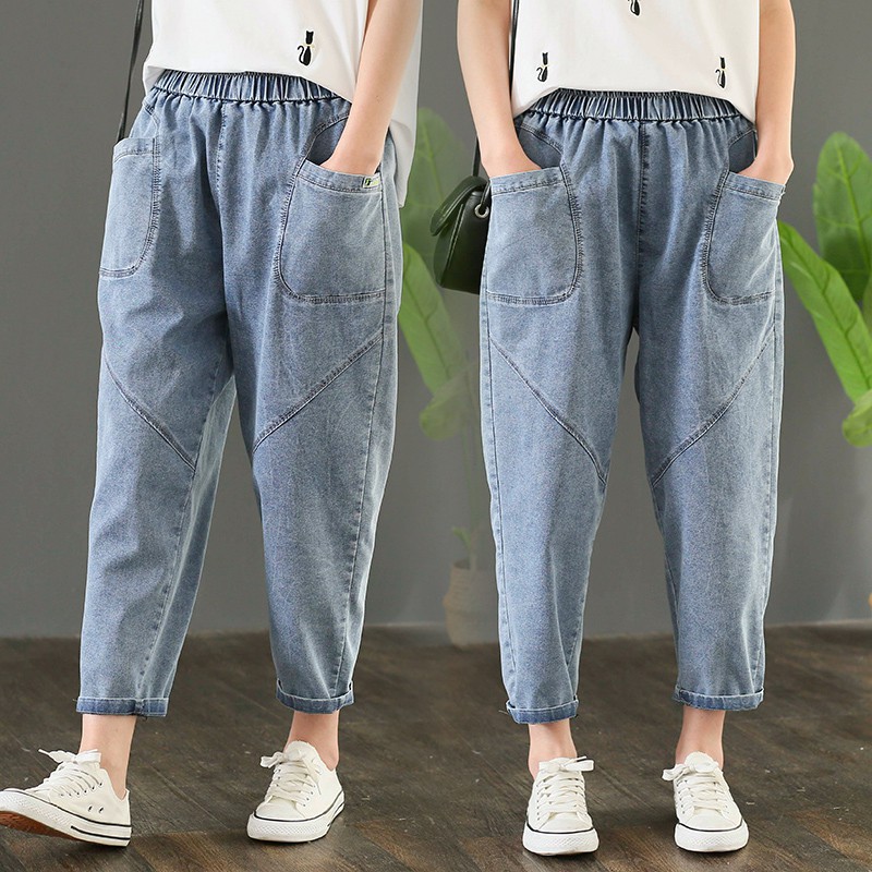 B141 Quần bò bigsize cạp chun có túi trước thời trang