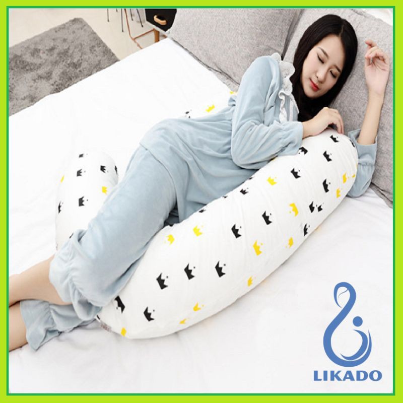 [LIKADO] Gối cho bà bầu kích thước(85x145x16cm), vải 100% cotton ruột bông nhân tạo( gối chữ F)