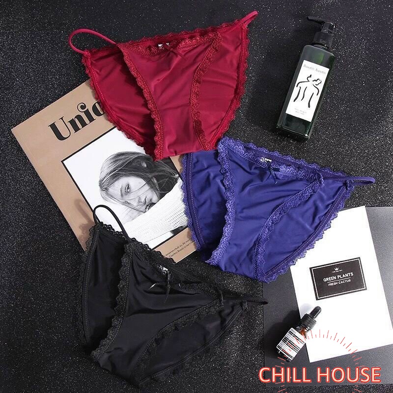 Quần lót nữ su pha ren đính nơ, dây hông mảnh sexy Q 059