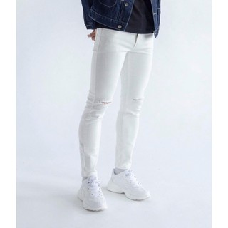 Quần Jean rách gối trắng đen vải dày dặn co giãn thoải mái quần jean nam đẹp cá tính( Shop bán Chân Thành Uy Tín)