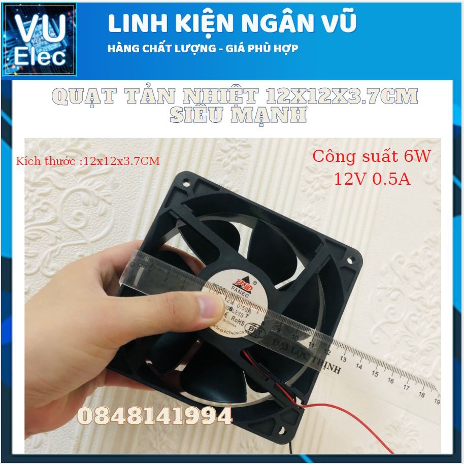 Quạt Tản Nhiệt Siêu Mạnh 12V0.5A 12x12x3.7CM Hãng Fanec cực bền dùng trong công nghiệp