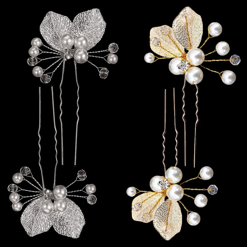 Bộ 2 cặp kẹp tóc hình chiếc lá đính ngọc trai thời trang cho nữ