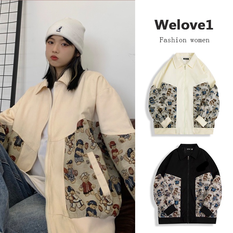 Áo Khoác Bóng Chày Dáng Rộng Dài Vừa Thêu Hình Gấu jacquard Kiểu Hàn Quốc Thời Trang Xuân Thu Cho Nữ