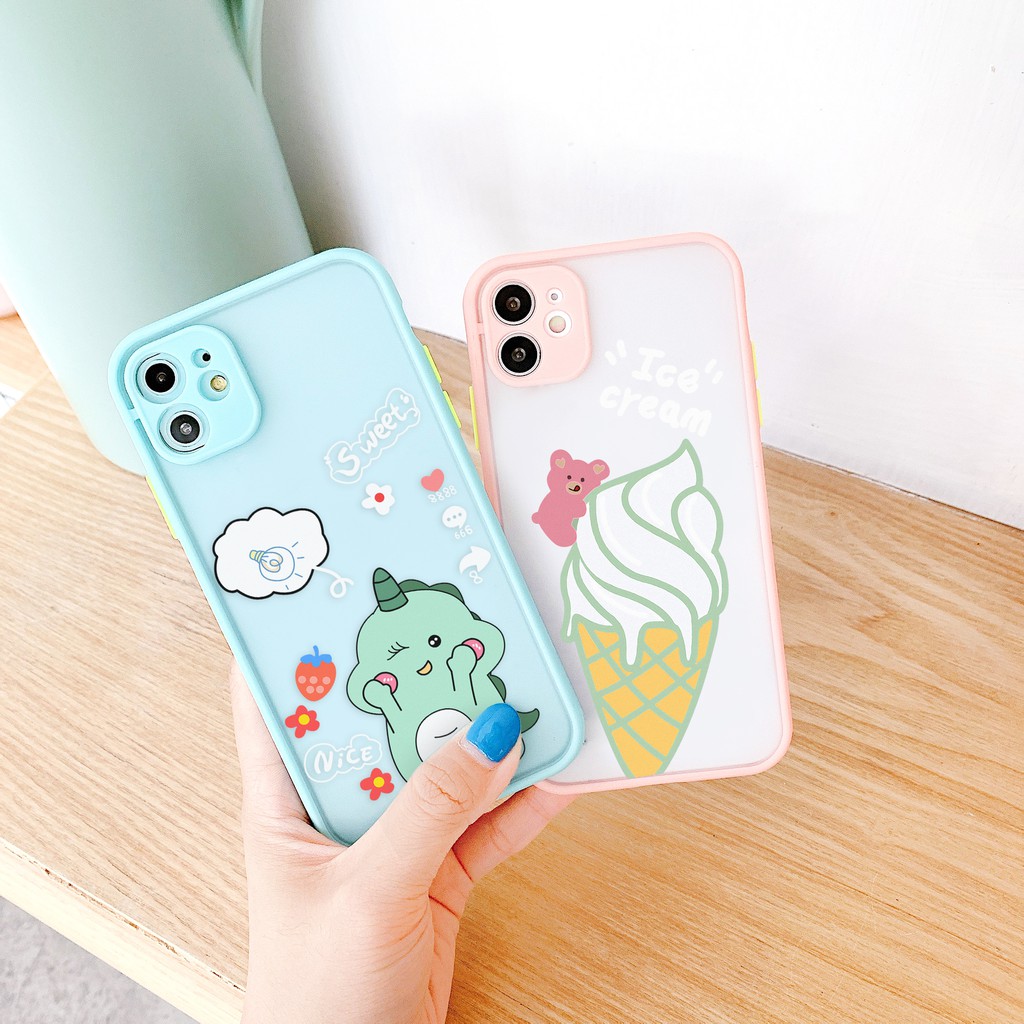 Ốp lưng iphone Kem & Dino nhám viền nổi cong 5/5s/6/6plus/6s/6splus/7/7plus/8/8plus/x/xr/xs/11/12/pro/max/plus/promax | BigBuy360 - bigbuy360.vn