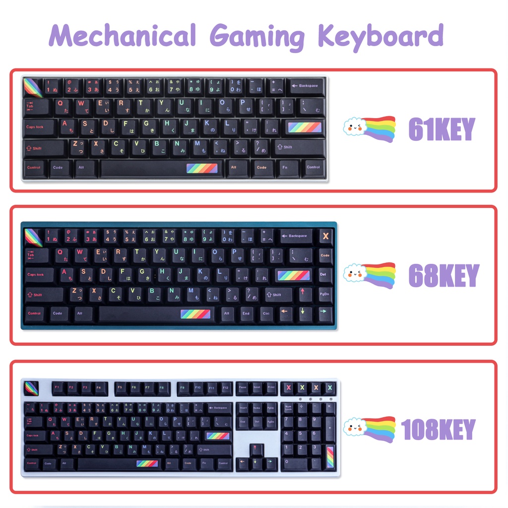 GMK Rainbow keycaps, 133 phím PBT keycaps cherry Profile DYE-SUB Cá nhân hóa GMK Keycaps cho bàn phím cơ