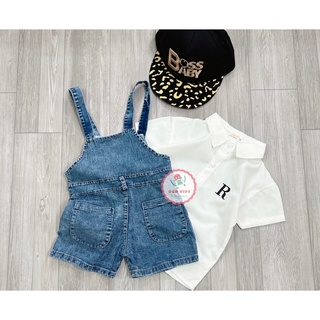 Set yếm bò áo sơ mi trắng