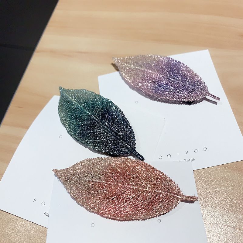 Kẹp tóc BB hình lá thêu màu Gradient thời trang thanh lịch cho nữ