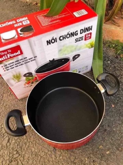 NỒI CHỐNG DÍNH NUTIFOOD 24CM. ĐÁY NỒI CÓ VÂN ĐÁ CHỐNG TRƯỢT.