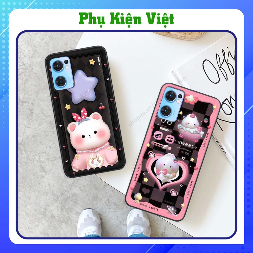Ốp lưng Oppo Reno7 4G / Reno7 Z / Reno 7Z 5G in hình mèo đen, thỏ trắng siêu cute đáng yêu