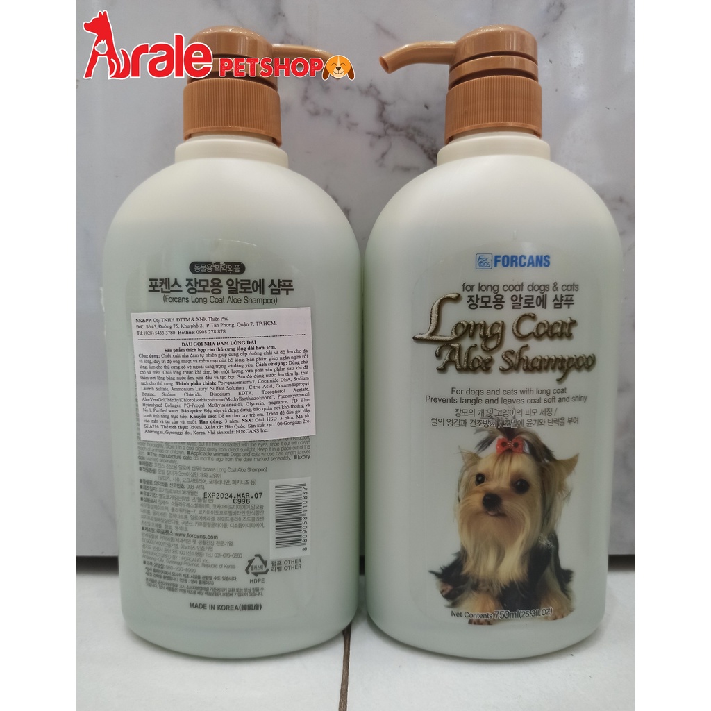 SỮA TẮM DƯỠNG LÔNG NHA ĐAM CHUYÊN DÙNG CHO CHÓ LÔNG DÀI FORBIS FORCANS LONG COAT SHAMPOO 750ML