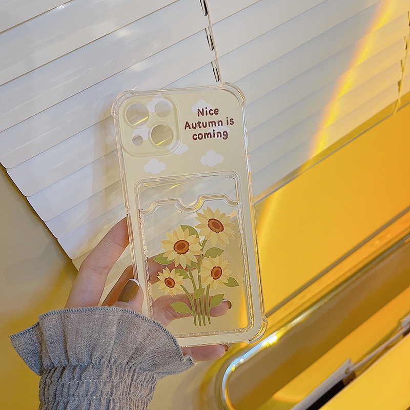 Ốp lưng iphone ốp Điện Thoại Họa Tiết Hoa Hướng Dương Có Ngăn Đựng Thẻ Cho iPhone 14 13 12 11 PROMAX XS XR XSMAX SE2020 6 7 8Plus