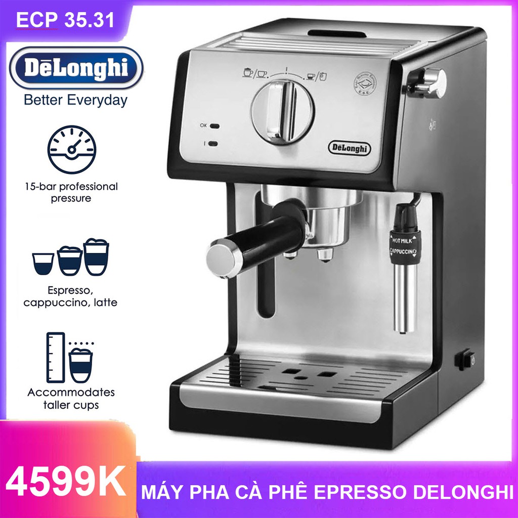 MÁY PHA CÀ PHÊ DELONGHI ECP 35.31 Thiết kế cao cấp Tích hợp hệ thống vòi hơi Hệ thống kiểm soát nhiệt hiện đại