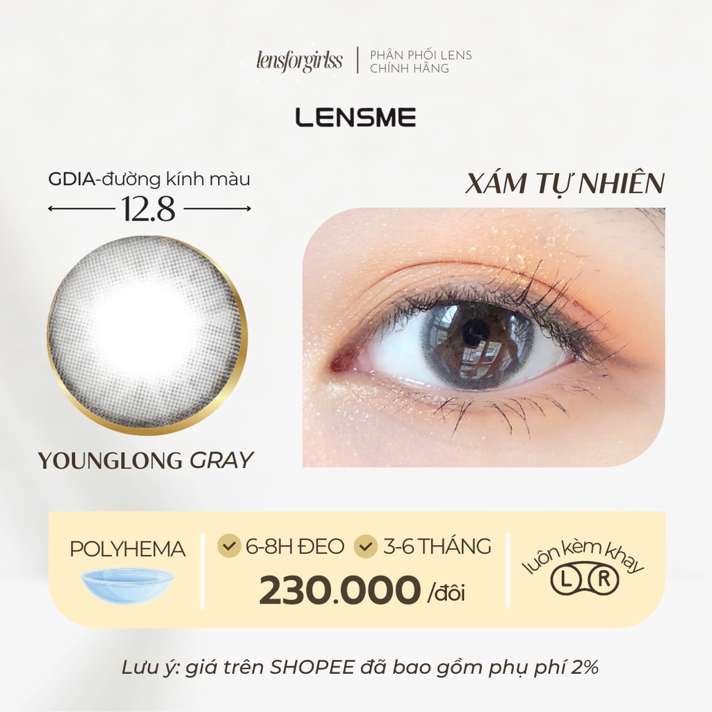 Kính áp tròng xám tự nhiên YOUNG LONG GRAY chính hãng Lensme | Hsd 3-6 tháng | Lens cận
