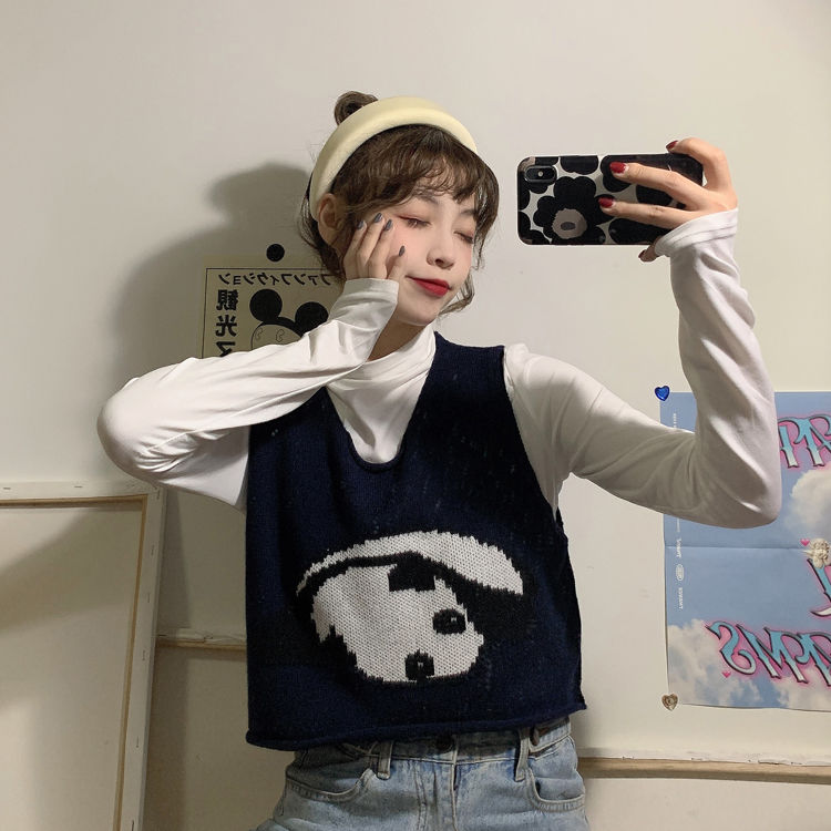 Áo Gile Korean New Loose Short Sleeveless V-neck Waistcoat Knitted Vest Female Student