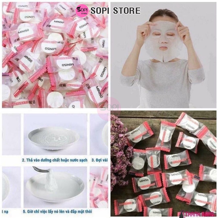 Mặt nạ viên giấy nén Miniso Nhật Bản dưỡng da mụn, cấp ẩm, thải độc da - Sopi Store