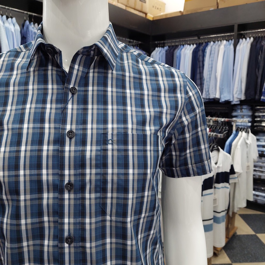 Áo Sơ Mi Nam Ngắn Tay Owen BA22702NT Somi Cộc Tay Công Sở Cao Cấp Kẻ Caro Xanh Xám Sợi Bạch Đàn Dáng Body Fit Tà Bằng | BigBuy360 - bigbuy360.vn