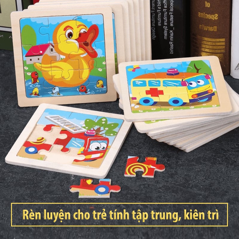 Đồ chơi xếp hình cho bé tranh ghép gỗ 3d 9 mảnh size nhỏ giúp trẻ rèn luyện tập trung sáng tạo và kiên nhẫn - BGH01