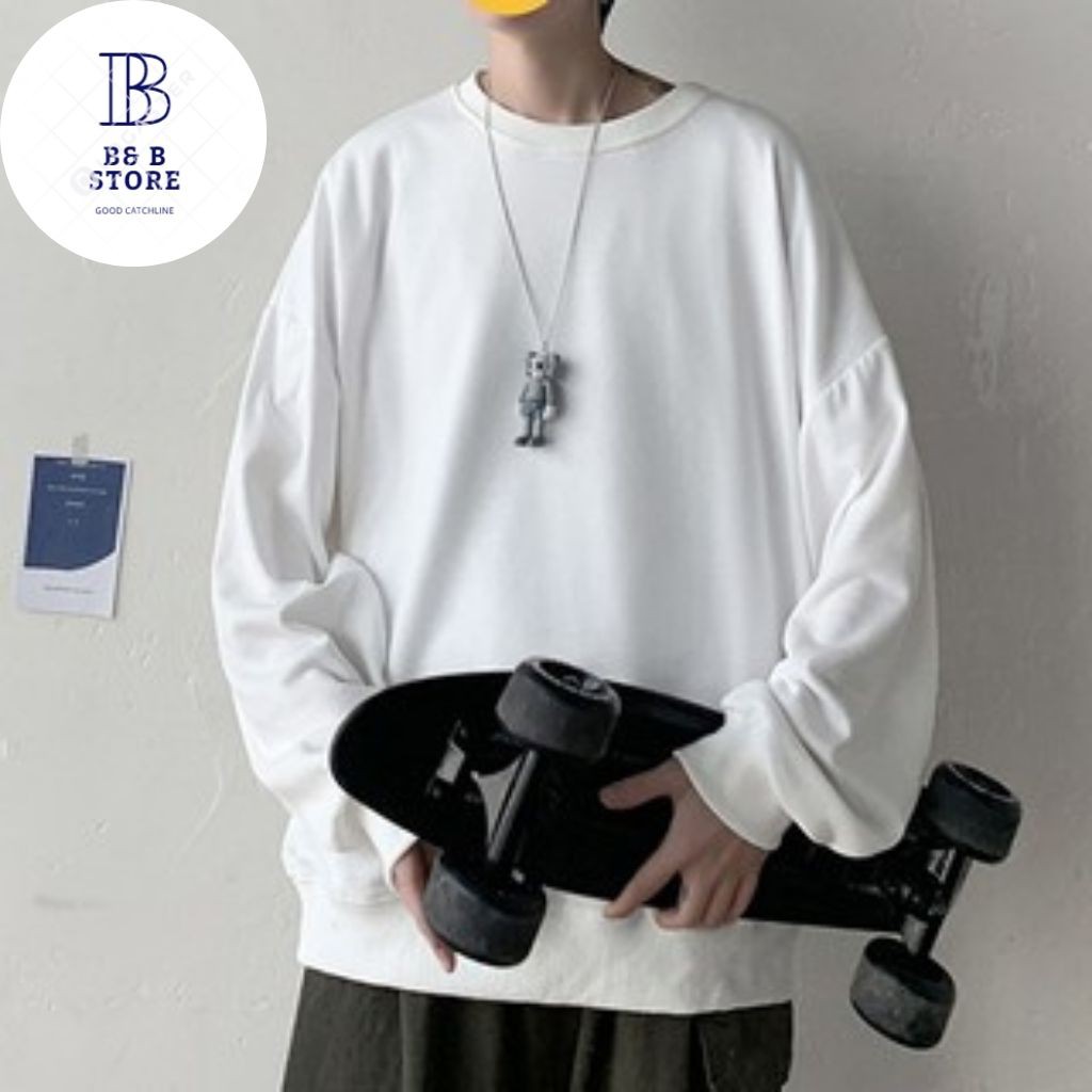 Áo Sweater Nỉ Unisex Tay Dài Form Rộng Nam Nữ Hai Màu Đen Trắng Cực Đẹp Áo Sweater Local Brand