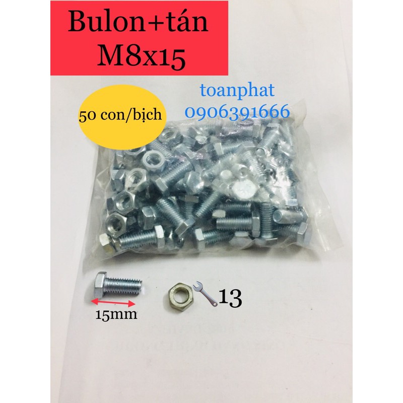 50 bộ bulon + tán M8| size M8x15 mm