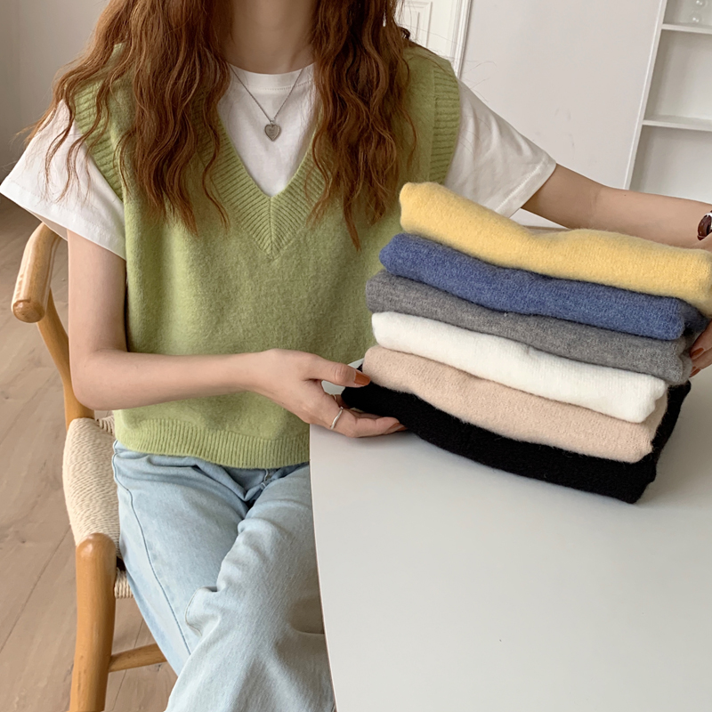 Áo Sweater Dệt Kim Mềm Mại Cổ Chữ V Dễ Phối Đồ Phong Cách Hàn Quốc 36823