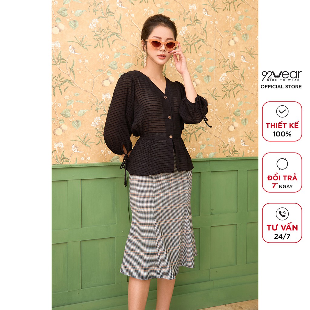 Áo sơ mi nữ dài tay buộc nơ tay ASA0289 92WEAR