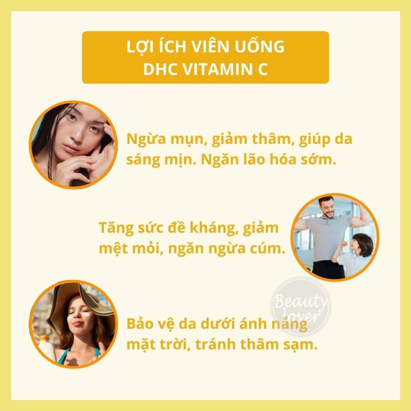 Viên uống DHC vitamin C 30 ngày và 90 ngày Nhật Bản, tăng cường đề kháng, hỗ trợ làm sáng da và giảm mụn – Beauty Lover
