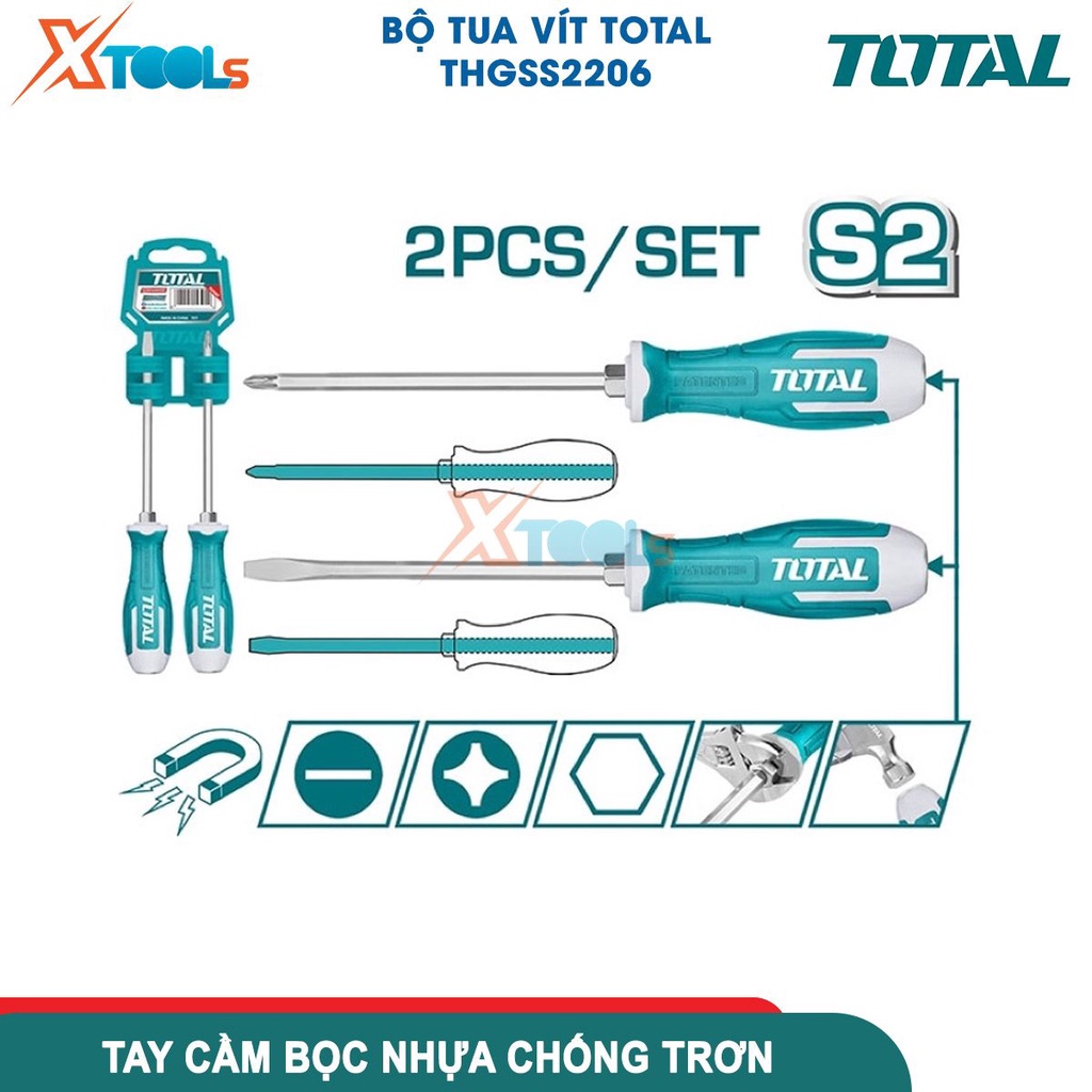 Bộ 2 tua vít đóng xuyên TOTAL THGSS2206, chất liệu thép công nghiệp S2 đầu lục giác, tay cầm bọc nhựa -CHÍNH HÃNG-XTOOLS