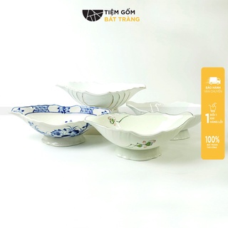  Bát Thuyền Bát Đĩa Đựng Gà Cúng Nguyên Con Gốm Sứ Bát Tràng Cao Cấp Màu Trắng Và Kẻ Vàng 