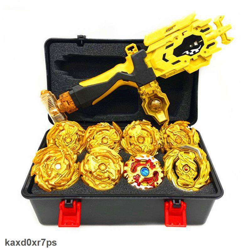 TỰ NHIÊN Set 8 đồ chơi con quay Beyblade Burst kèm tay phóng được mạ vàng có hộp đựng bộ đồ chơi cho trẻ em