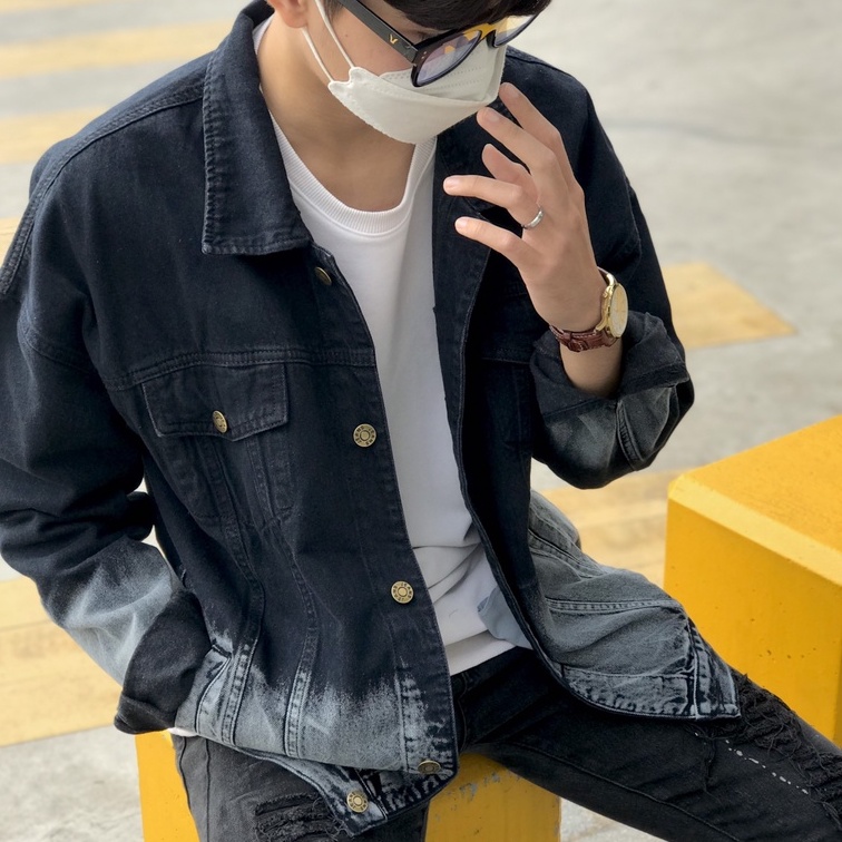 Áo Khoác Jeans Loang Ulzzang Phong Cách Unisex Cho Cả Nam Và Nữ Vải Jeans Xuất Dày Dặn