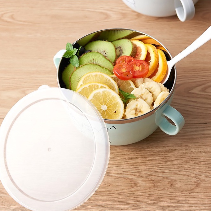 Bát tô ăn cháo mì phở 2 lớp cách nhiệt chống nóng có nắp đậy kèm thìa muỗng tiện lợi
