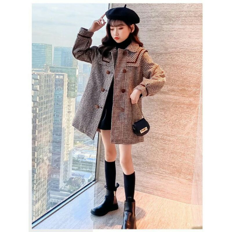 Áo dạ kẻ cho bé gái phong cách HQ