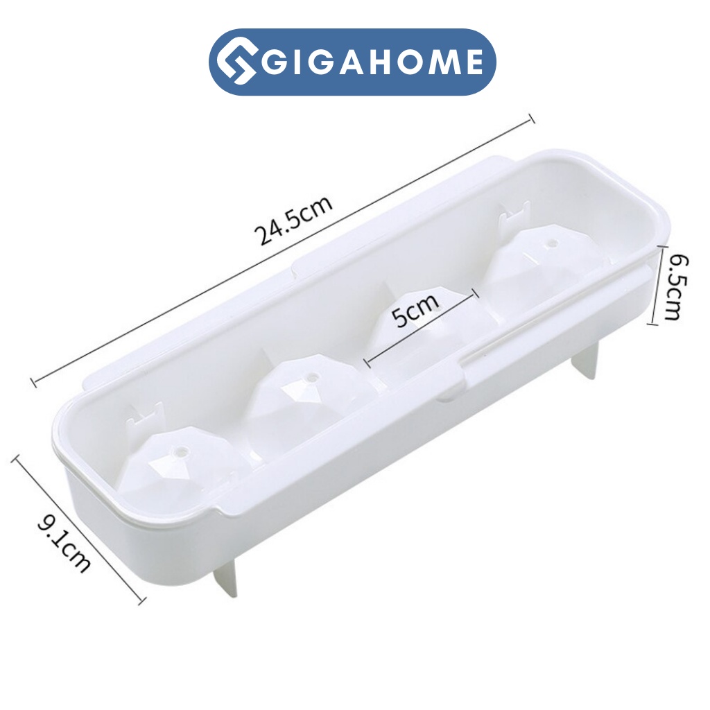 Khay Làm Viên Nước Đá Tròn Cỡ Lớn 4 Viên GIGAHOME Làm Thạch Pudding Có Nắp 9899