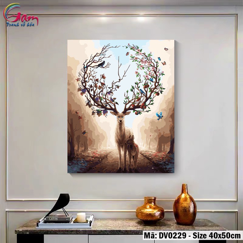 Tranh số hoá tự tô màu trang trí 🎨CHUẨN MÀU🎨 Tranh hươu nai Thần lộc