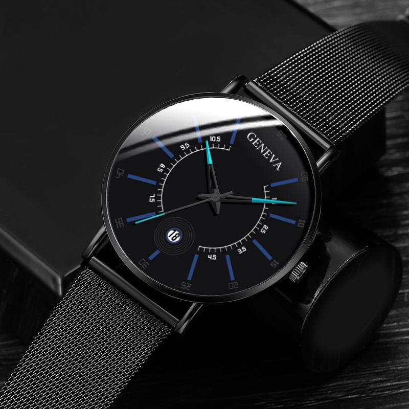 Đồng Hồ Nam Geneva Dây Lưới Thép Không Gỉ Sang Trọng