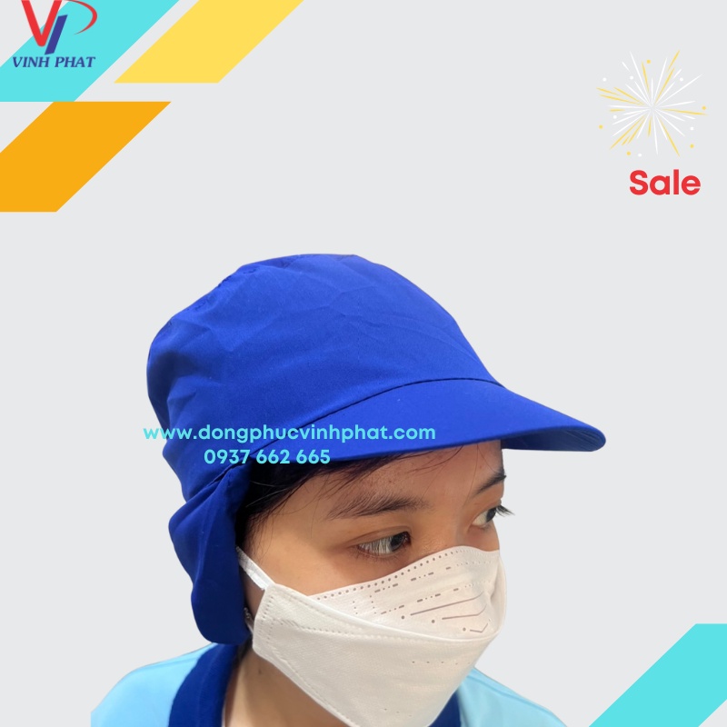 Nón Vải Lưới Công Nhân Sản Xuất Màu Xanh Dương Mũ Trùm Tóc Y tế Vải Mát Hình Thật
