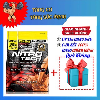 Sữa Tăng Cơ - Nitro Tech bịch 10lbs (4.5Kg) 2 mùi socola, vani - Kèm quà tặng - Hàng Chính Hãng Muscletech USA